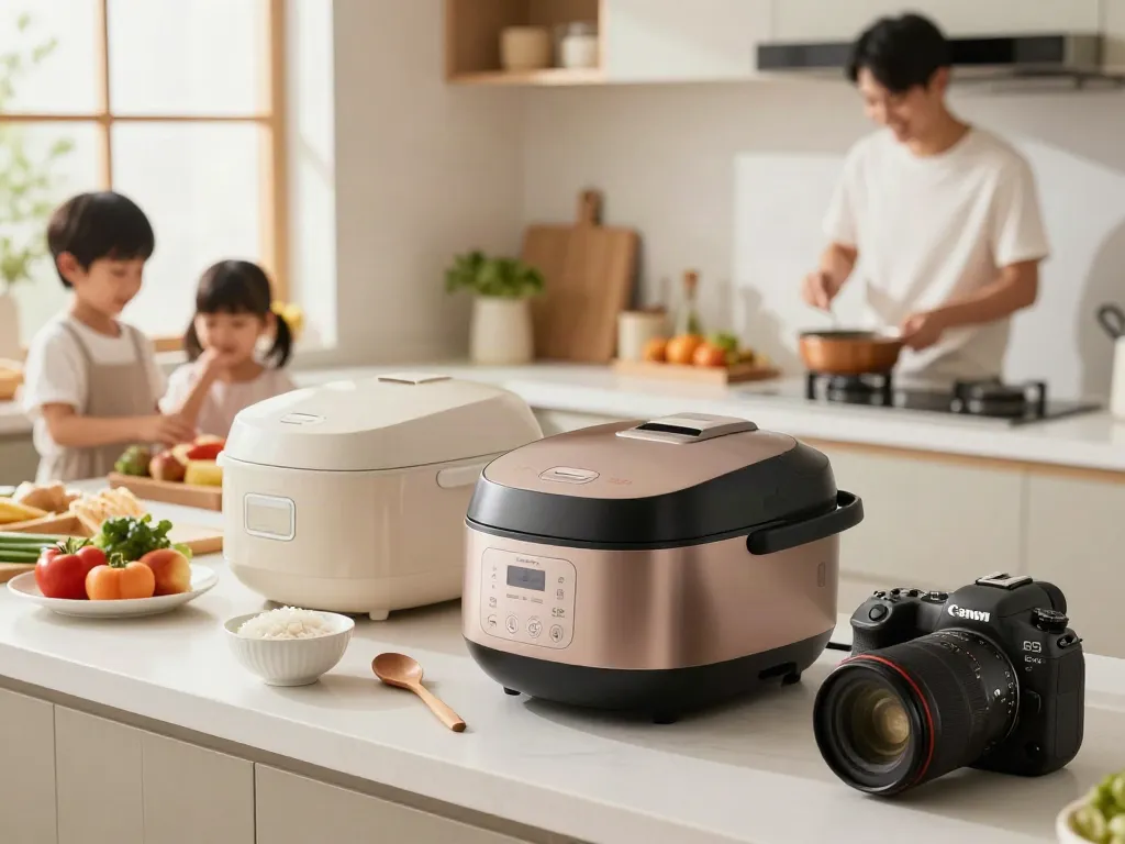 Rice Cooker Price in Bangladesh displayed in a bright modern kitchen with fresh ingredients.